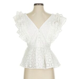 J. Crew White Eyelet Ruffle Blouse